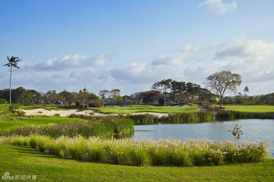 一辆白色高尔夫球车停泊在翠绿的球道上，仿佛在邀请人们上车，开启一段悠闲的探索之旅。