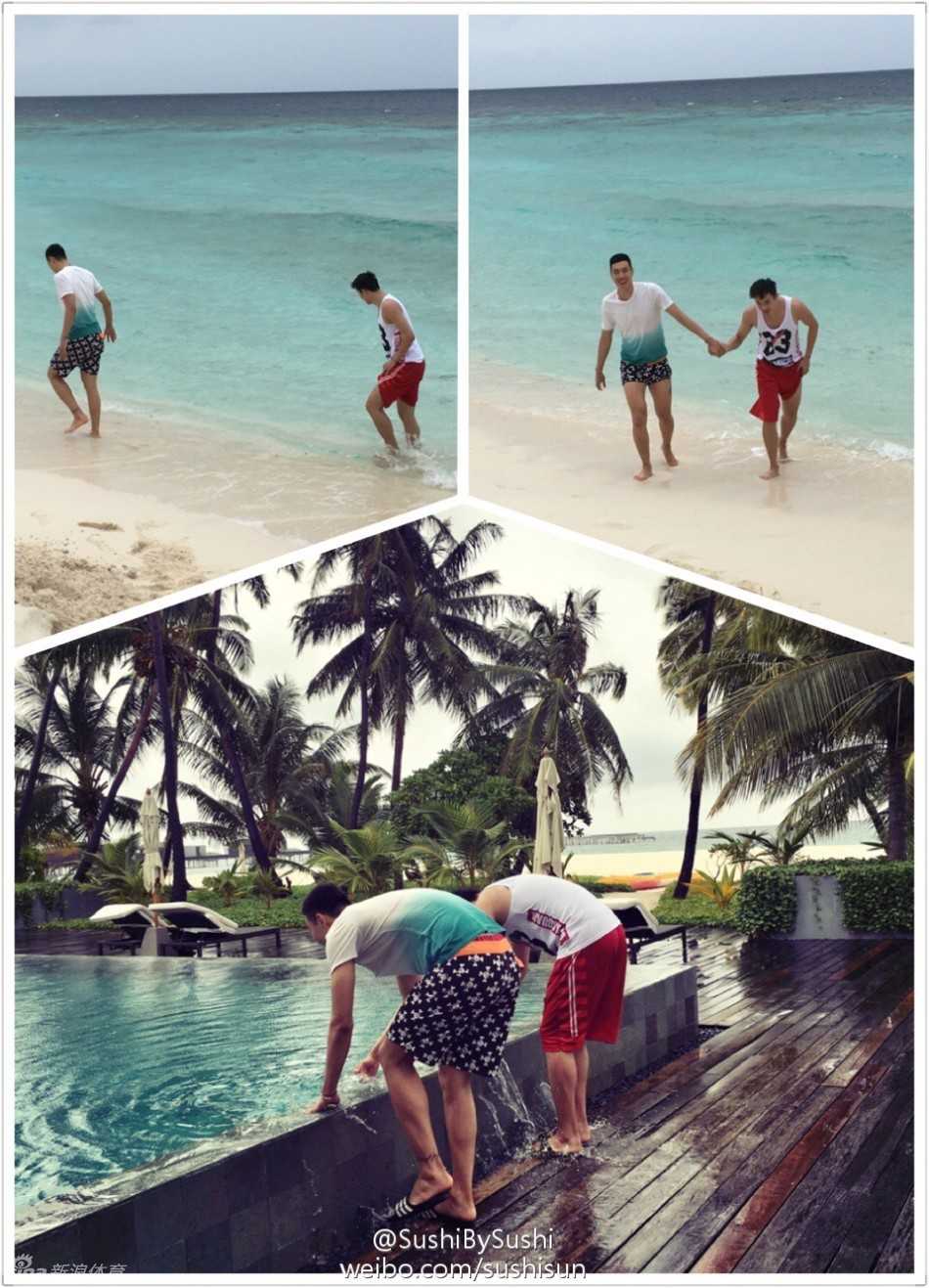 两人同心协力鼓起腮帮子给救生圈吹气，翟晓川憋足了劲儿，丁彦雨航则在一旁配合，画面充满了欢乐的童趣。