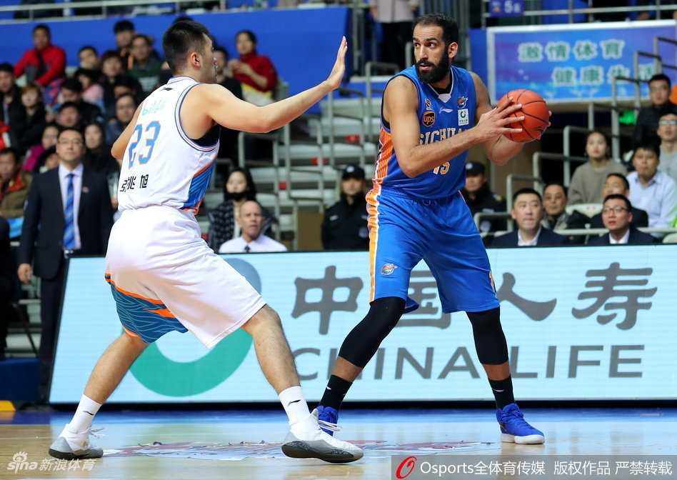 四川队外援哈达迪与迪奥古组成双塔全力防守，但上海球员依然坚决突破内线
