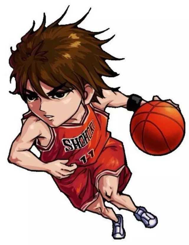 宫城良田Q版带球突破图，眯着标志性的眼睛，嘴角上扬露出自信的微笑，仿佛在说‘良田我才是神奈川首席后卫’