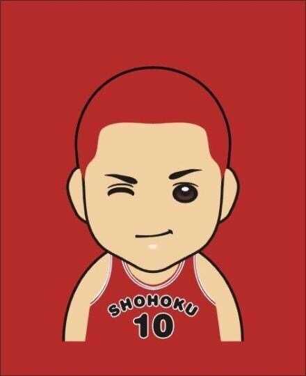 流川枫Q版头像，经典的深色发丝微微遮住眼睛，表情一如既往地冷峻，但圆润的脸颊让他看起来少了几分距离感，多了几分惹人爱的萌态。